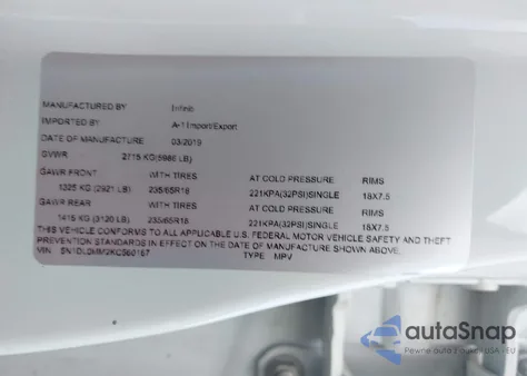 2019 Infiniti Qx60 Luxe/Pure z USA, uszkodzony, nr VIN 5N1DL0MM2KC560167